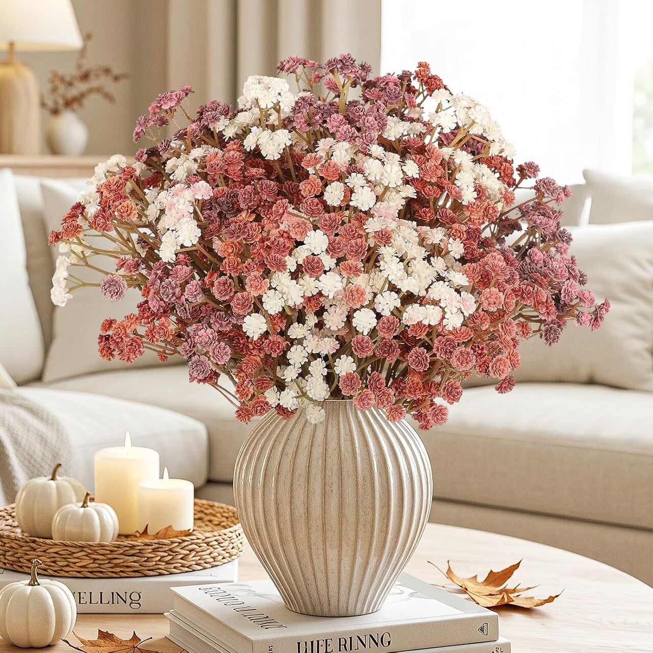 Artificial Fall Baby’s Breath Flowers – 10pcs Faux Gypsophila Bouquets, Realistic Orange Autumn Decor for Home, Wedding, Vase, Office & Seasonal Arrangements